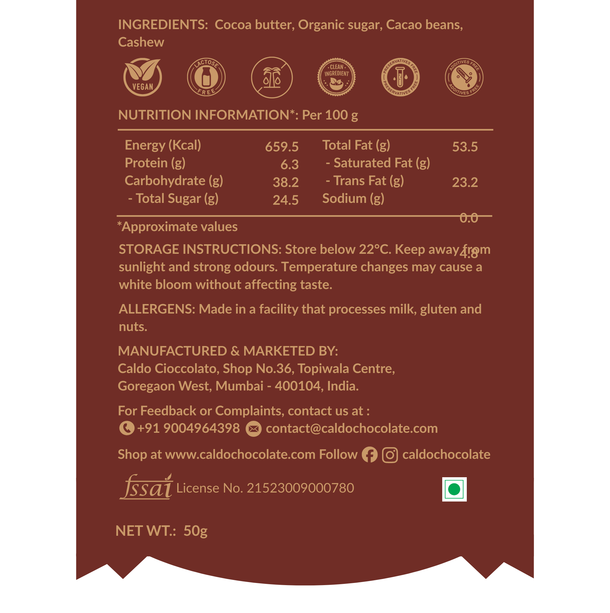 Plant Comfort I Ritual Chocolate I 50% Milk Vegan I No Refined Sugar