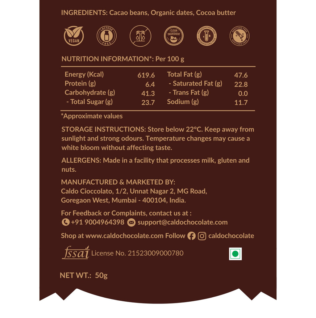 Daily Dark I Ritual Chocolate I 70% Dark I Dates Sweetened